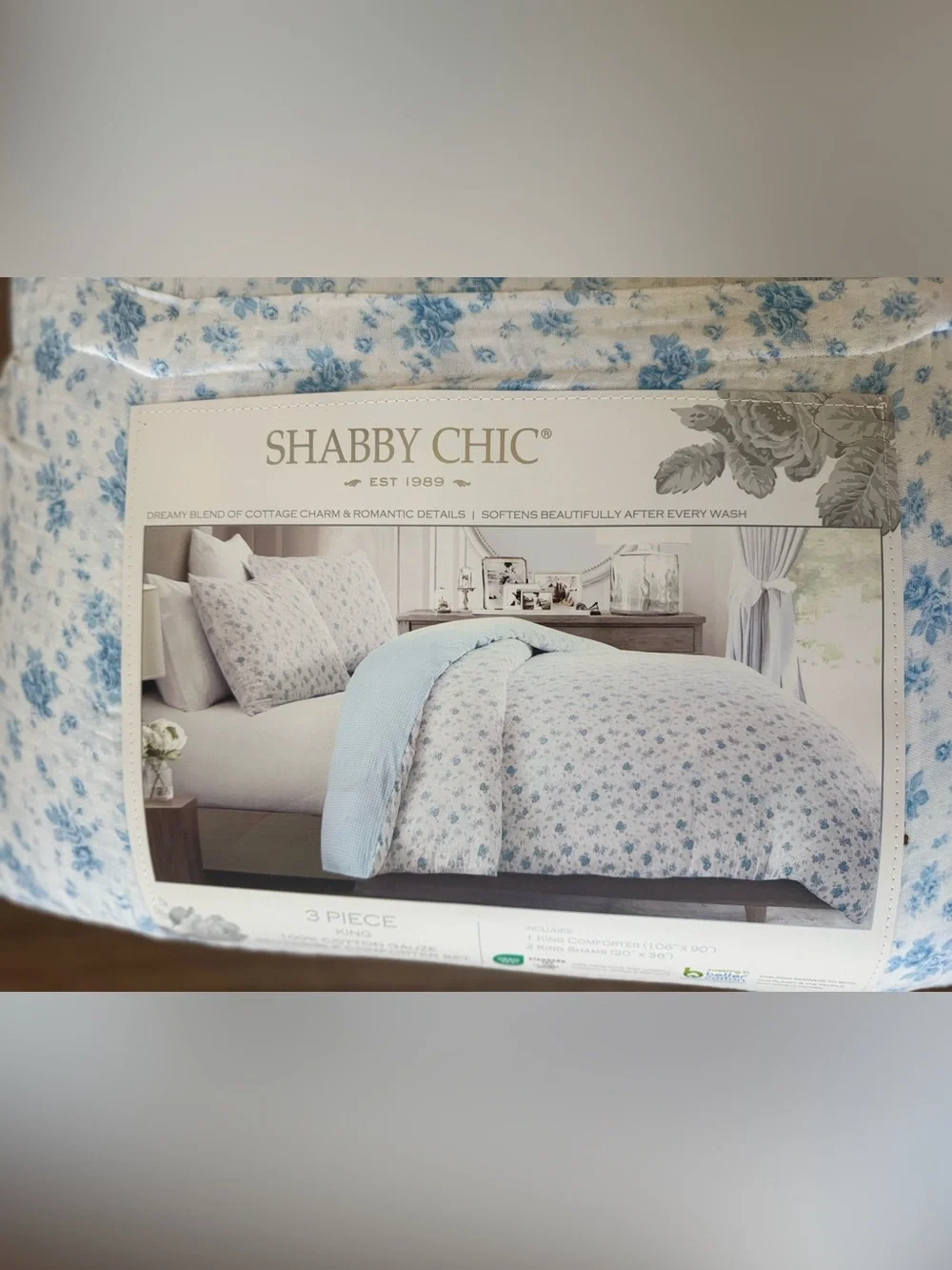 Shabby Chic Blue and White Floral Comforter Set